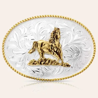Montana Silversmiths Silver & Gold Rosebud Legacy Horse Oval Belt Buckle