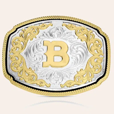 Montana Silversmiths Silver & Gold Western "b" Initial Belt Buckle In Metallic