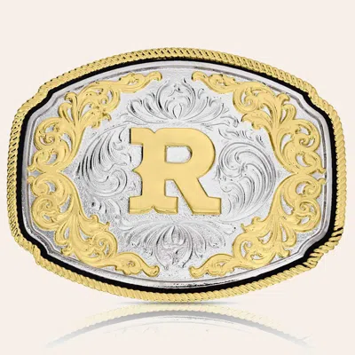 Montana Silversmiths Silver & Gold Western "r" Initial Belt Buckle In Gray