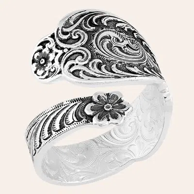 Montana Silversmiths Silver Antique Spoon Handle Adjustable Wrap Ring In Pink