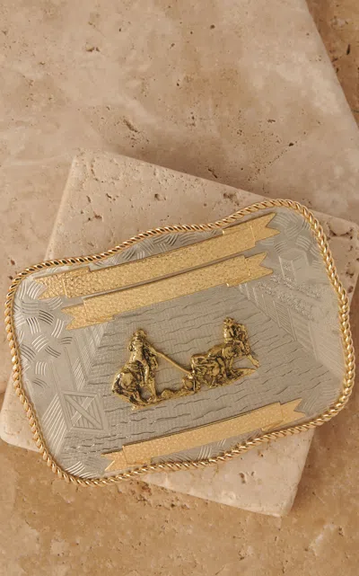 Montana Silversmiths Silver Etched Area Golden Roping Team Belt Buckle