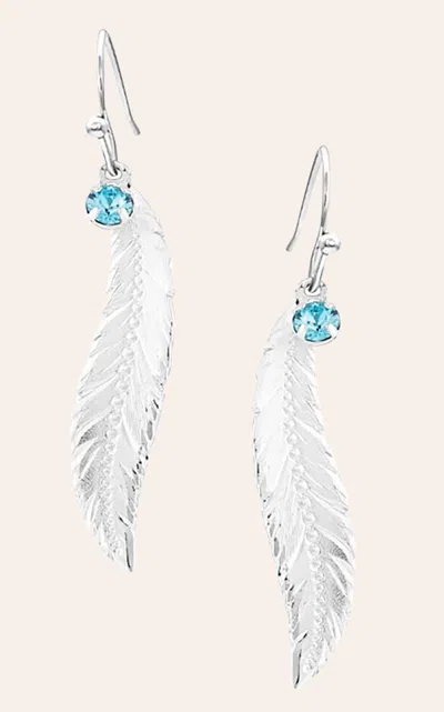 Montana Silversmiths Silver Feather Light Blue Crystal Earrings In Metallic