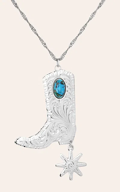 Montana Silversmiths Silver Filigree Boot & Turquoise Stone Accent Pendant Necklace In Metallic