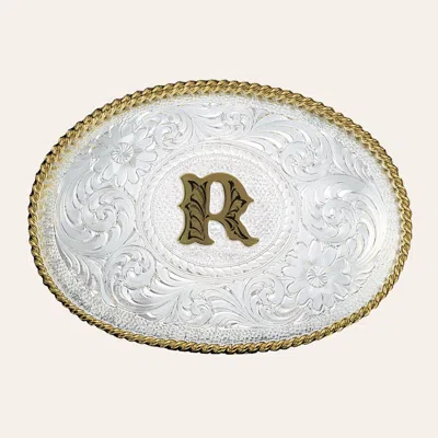 Montana Silversmiths Silver Floral Etching With Gold "r" Oval Belt Buckle