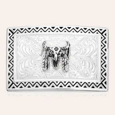 Montana Silversmiths Silver Four Winds Buffalo Skull Belt Buckle In Metallic