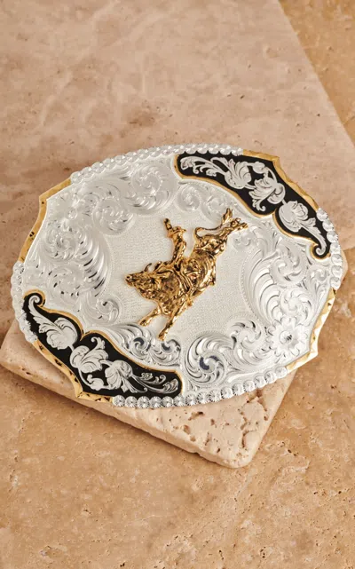 Montana Silversmiths Silver Large Scallop Oval Gold Bull-rider Buckle In Metallic
