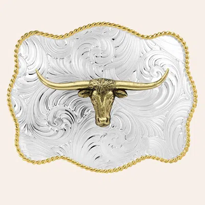 Montana Silversmiths Silver Swirl Golden Longhorn & Scalloped Edge Belt Buckle In Metallic