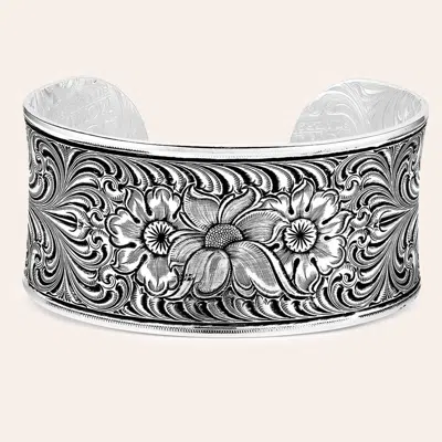 Montana Silversmiths Silver Wildflower Impressions Cuff Bracelet In Gray