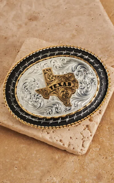 Montana Silversmiths  Silver With Barbed Wire And Gold Texas Oval Belt Buckle In Black