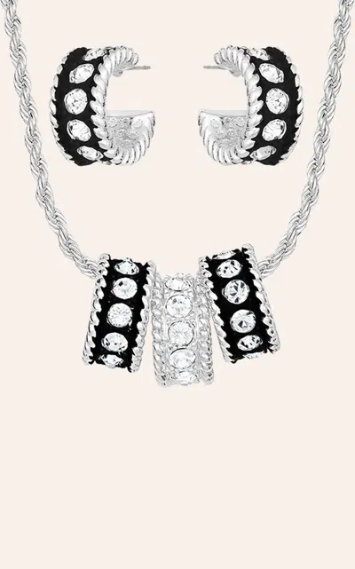 Montana Silversmiths Silver With Black Crystal Shine Necklace & Earrings Jewelry Set