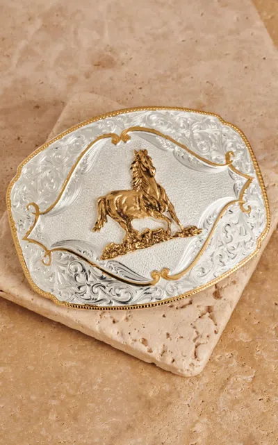 Montana Silversmiths Silver With Gold Galloping Horse Gold Rope Edge Belt Buckle