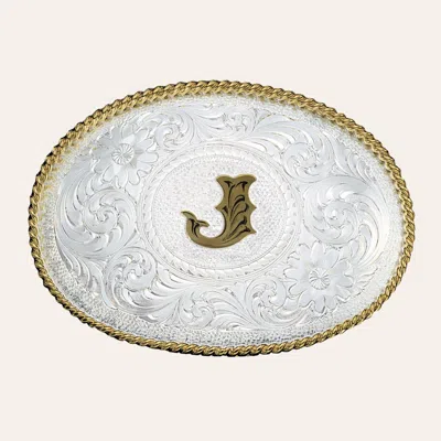Montana Silversmiths Silver With Gold Oval "j" Belt Buckle In Metallic