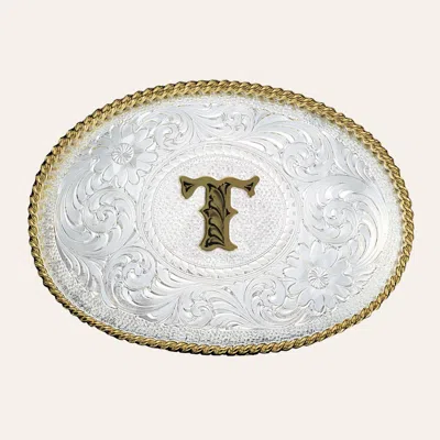 Montana Silversmiths Silver With Gold "t" Oval Belt Buckle In Metallic