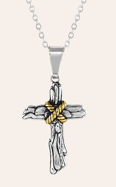 Montana Silversmiths Silver Wooden Cross Gold Rope Pendant Necklace