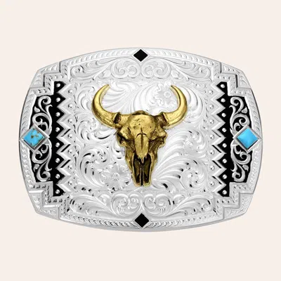 Montana Silversmiths Southwest Scroll Silver & Gold Buffalo Skull Belt Buckle In Metallic