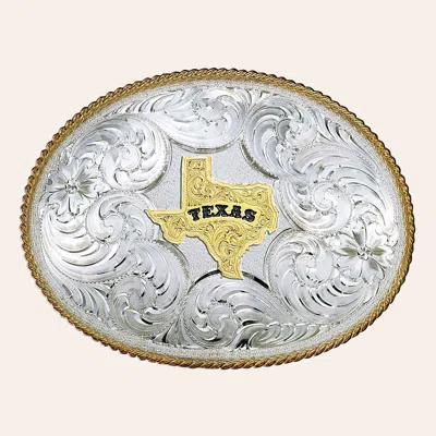 Montana Silversmiths Texas Silver Engraved Gold Trim Western Belt Buckle In Metallic