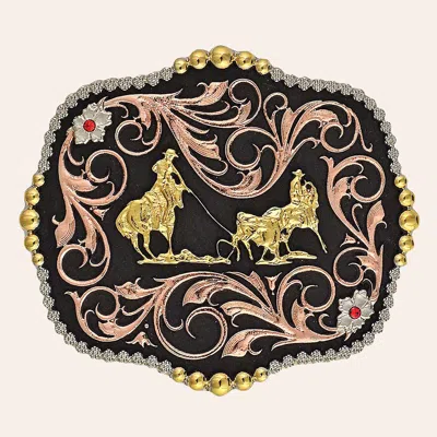 Montana Silversmiths Tri-color Team Ropers Traditional Belt Buckle In Multi