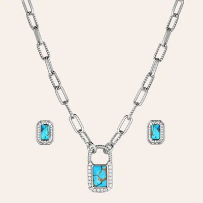 Montana Silversmiths Turquoise Glam Silver Brass Jewelry Set In Blue