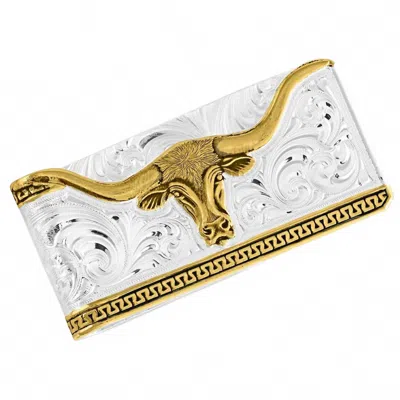 Montana Silversmiths Two-tone Carved Longhorn Money Clip In Silver And Gold In Multi