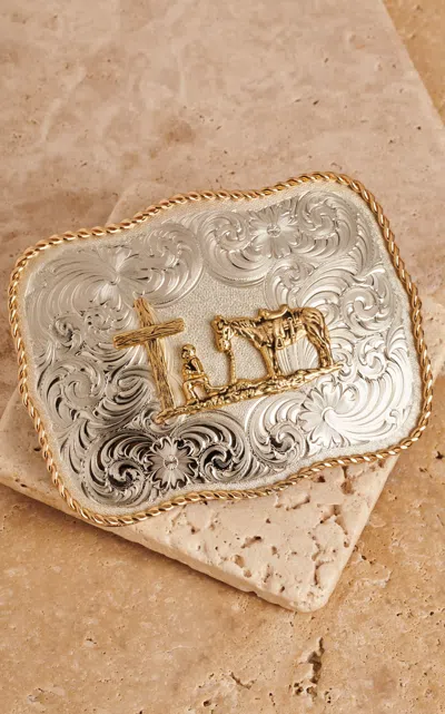 Montana Silversmiths Two-toned Scalloped Rectangle Christian Cowboy Belt Buckle