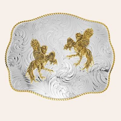 Montana Silversmiths Vaquero Silver & Gold Roosters Large Belt Buckle