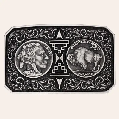 Montana Silversmiths Westward Way Antiqued Silver Buffalo Nickel Belt Buckle In Black