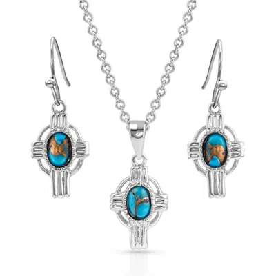 Montana Silversmiths Women's Easter Cross Turquoise Jewelry Set In Silver In Blue