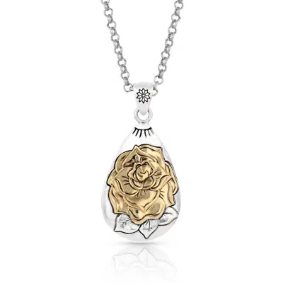 Montana Silversmiths Women's Emerging Rose Teardrop Necklace In Silver/gold