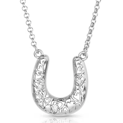 Montana Silversmiths Women's Heartfelt Luck Horseshoe Necklace In Silver In Metallic