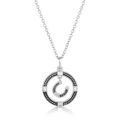Montana Silversmiths Women's Luck Of The Draw Horseshoe Necklace In Antique Silver In Multi