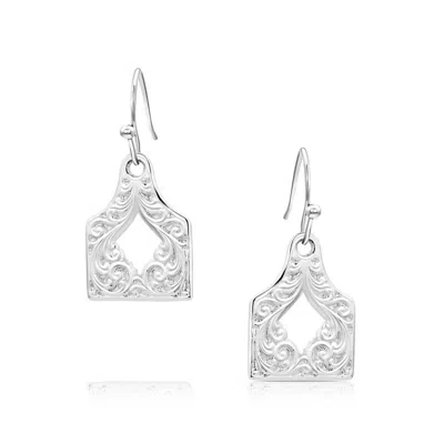 Montana Silversmiths Women's Out West Cow Tag Earrings In Silver