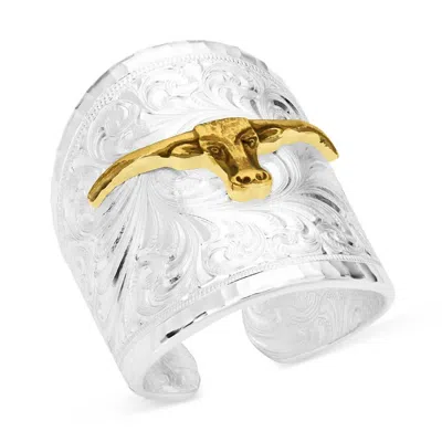Montana Silversmiths Women's Out West Ring With Longhorn In Silver In Metallic