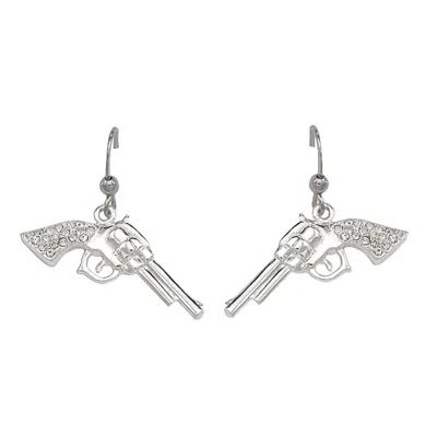 Montana Silversmiths Women's Pistols Rhinestone Handle Drop Earrings In Silver In Metallic
