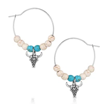 Montana Silversmiths Women's Skies Beaded Hoop Earrings In Ivory/ Turquoise In Blue