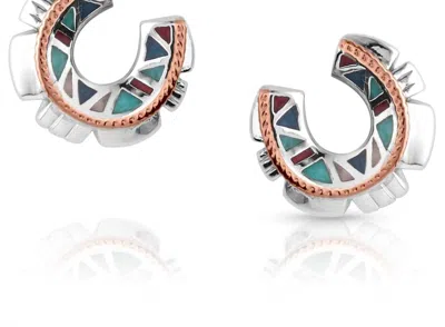 Montana Silversmiths Women's Western Mosaic Horseshoe Post Earrings In Rose Gold/silver In Multi