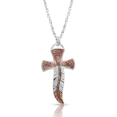 Montana Silversmiths Women's Wind Dancer Feather Cross Necklace In Silver In Metallic
