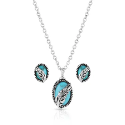 Montana Silversmiths Women's World's Feather Jewelry Set In Turquoise In Blue