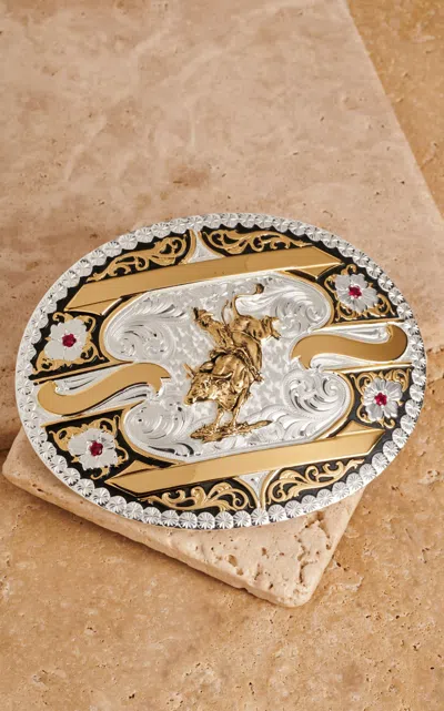 Montana Silversmiths X-large Oval Rhinestone Bullrider Belt Buckle In Metallic