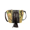 Montana West Camo Canvas Bucket Crossbody Bag In Coffee Tassel Studs In Multi