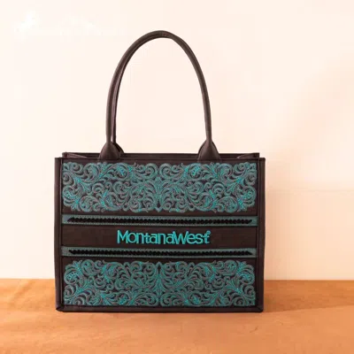 Montana West Embroidered Collection Concealed Carry Purse In Black In Blue