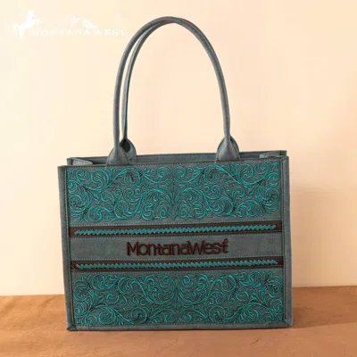 Montana West Embroidered Collection Concealed Carry Purse In Turquoise In Blue