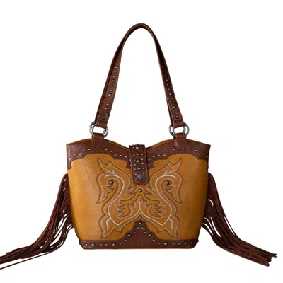 Montana West Embroidered Fringe Tote Bag In Mustard In Yellow