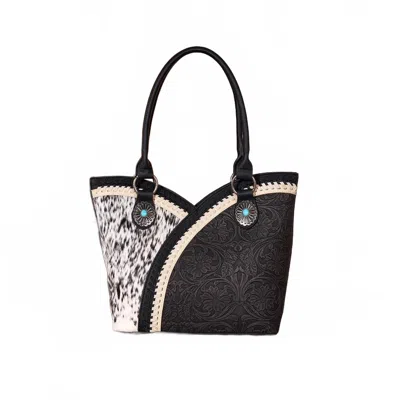 Montana West Tooled & Cowhide Tote Bag In Black