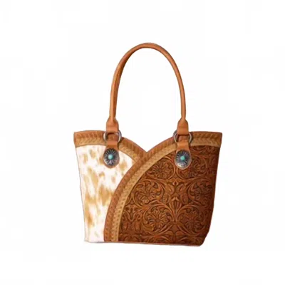 Montana West Tooled & Cowhide Tote Bag In Brown