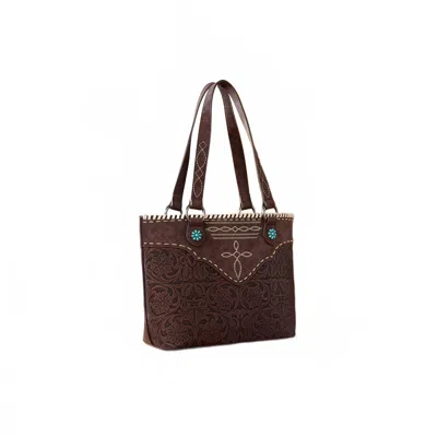 Montana West Tooled Floral Concealed Carry Tote Bag In Coffee In Brown