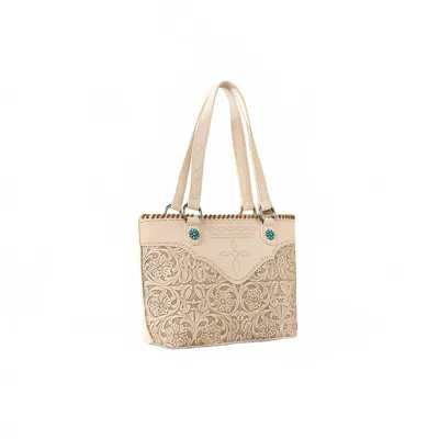 Montana West Tooled Floral Concealed Carry Tote Bag In Tan In Neutral