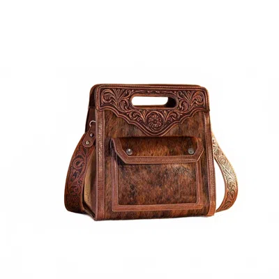Montana West Trinity Ranch Cowhide Floral Tooled Concealed Carry Crossbody Bag In Brown