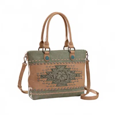 Montana West Western Tooled Aztec Tote In Green