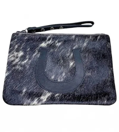 Montana West Women's Hair On Cowhide Leather Wristlet In Black In Blue