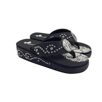 Montana West Women's Laser-cut Studs Wedge Flip Flops In Black